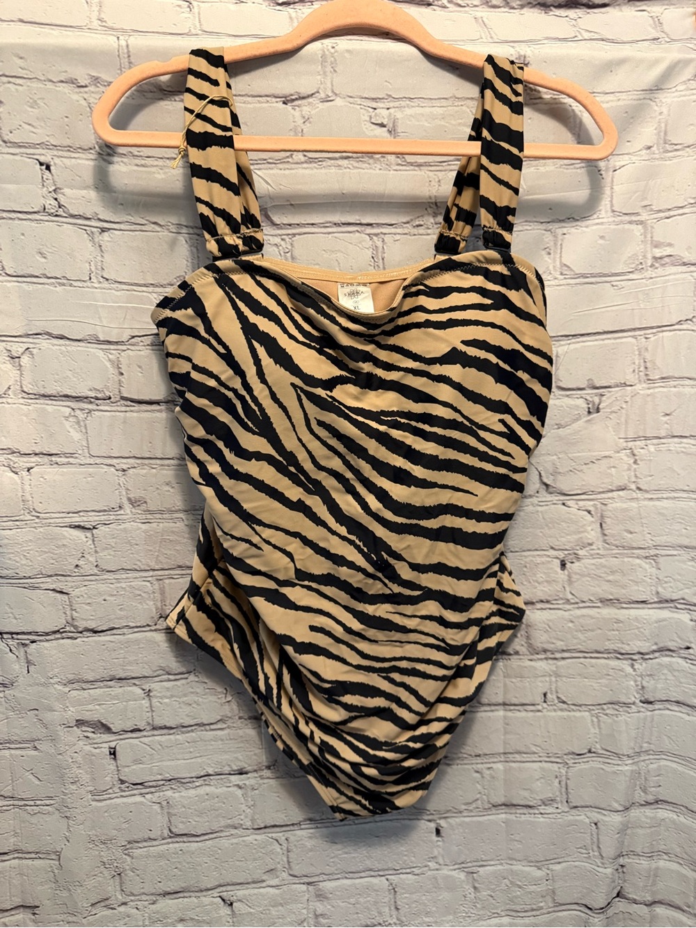 Serra Zebra-Print One-Piece Swimsuit in Beige and Black